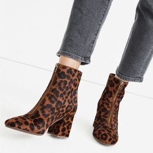 Madewell The Amalia Zip Boot in Leopard Calf Hair, Size 9.5
